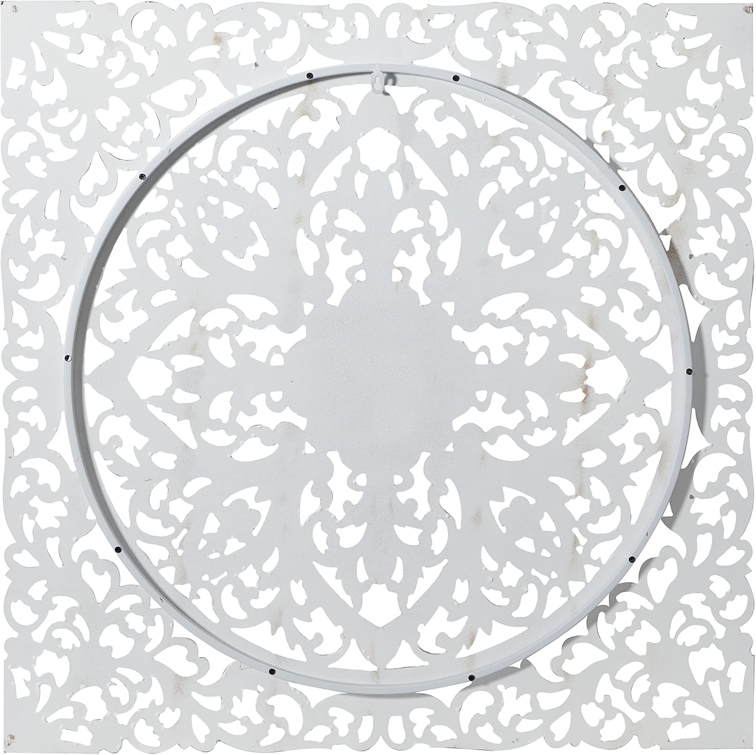 Deco 79 Wood Floral Handmade Home Wall Decor Intricately Carved Mandala Wall Sculpture with Brown Distressing, Wall Art 36" x 1" x 36", White