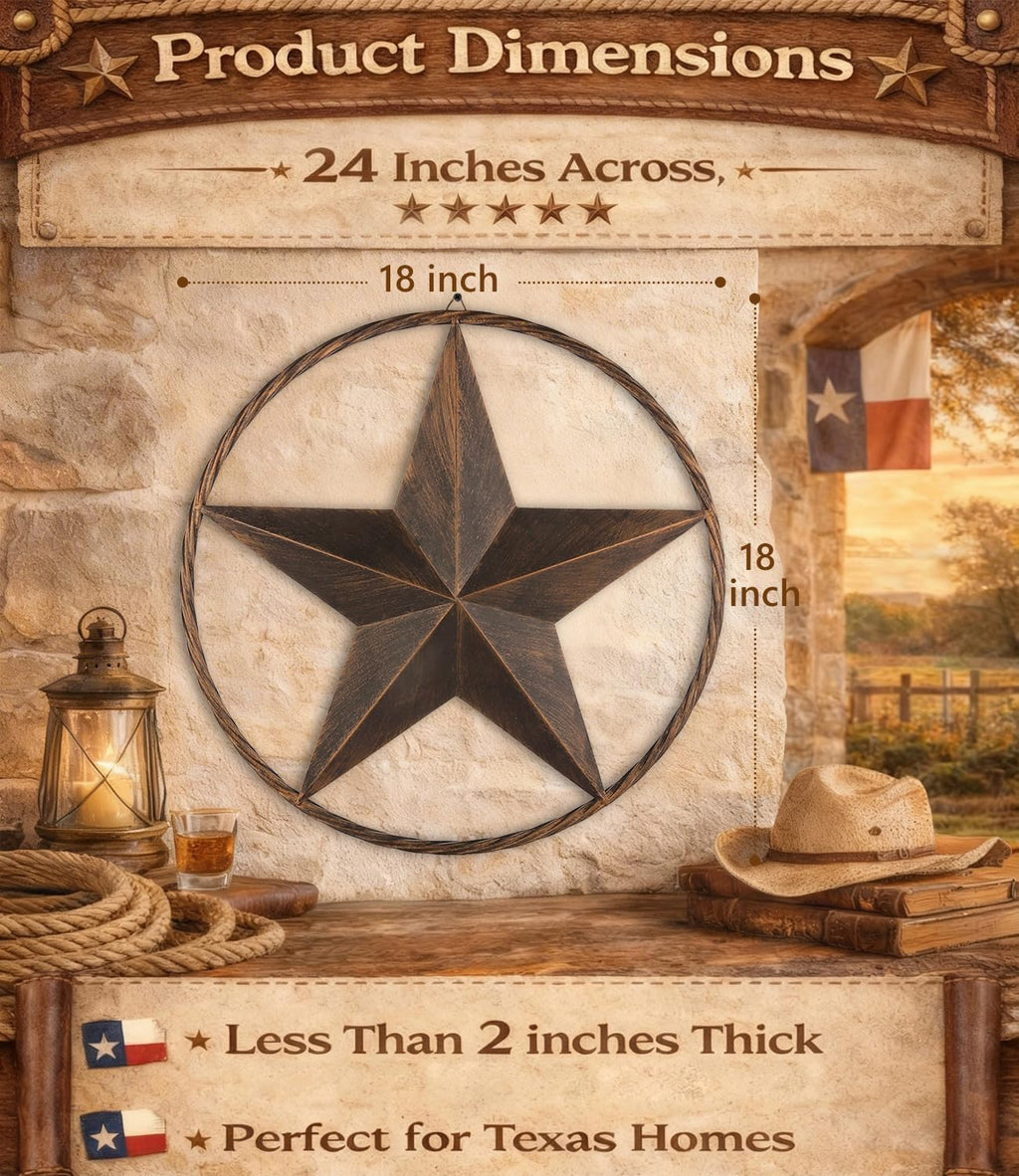 Ontrip 24" Metal Barn Star Wall Decor, Rustic Western Lone Star Metal Wall Art, Powder-Coated Iron, Indoor/Outdoor Porch Patio Fence Fireplace Farmhouse Decor, Housewarming Gift