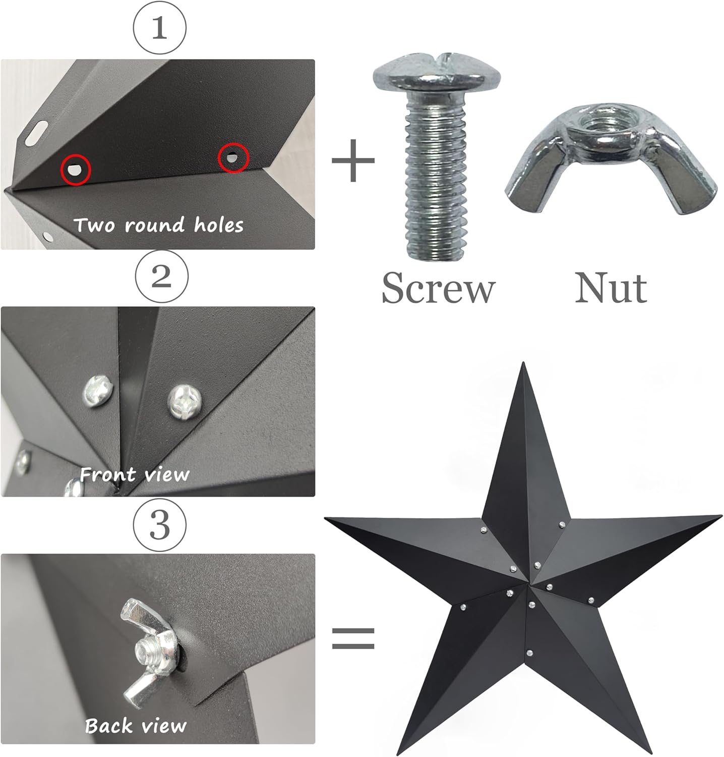 Qobumy 24" Rustic Metal Large Barn Star Wall Decor- Handmade Black Barn Stars Indoor or Outdoor Decoration,Star for Outside Texas Stars Art Vintage Western Country Home Farmhouse Wall art Décor.
