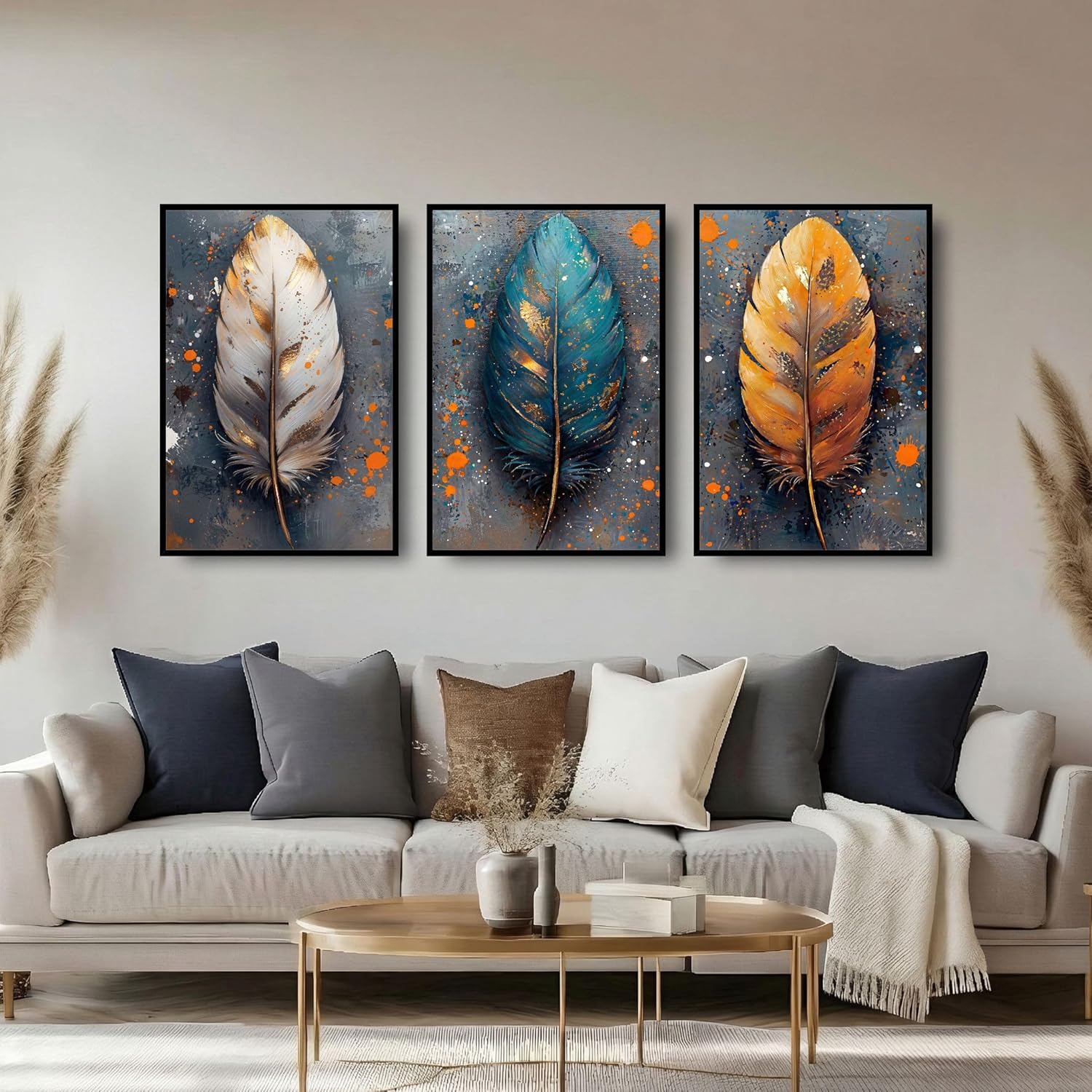 Abstract Wall Art 3 Piece Wall Art for Living Room Large Framed Wall Art Modern Paintings Crystal Porcelain Wall Pictures Luxury Artwork for Bedroom Home Office Dining Room Hallway