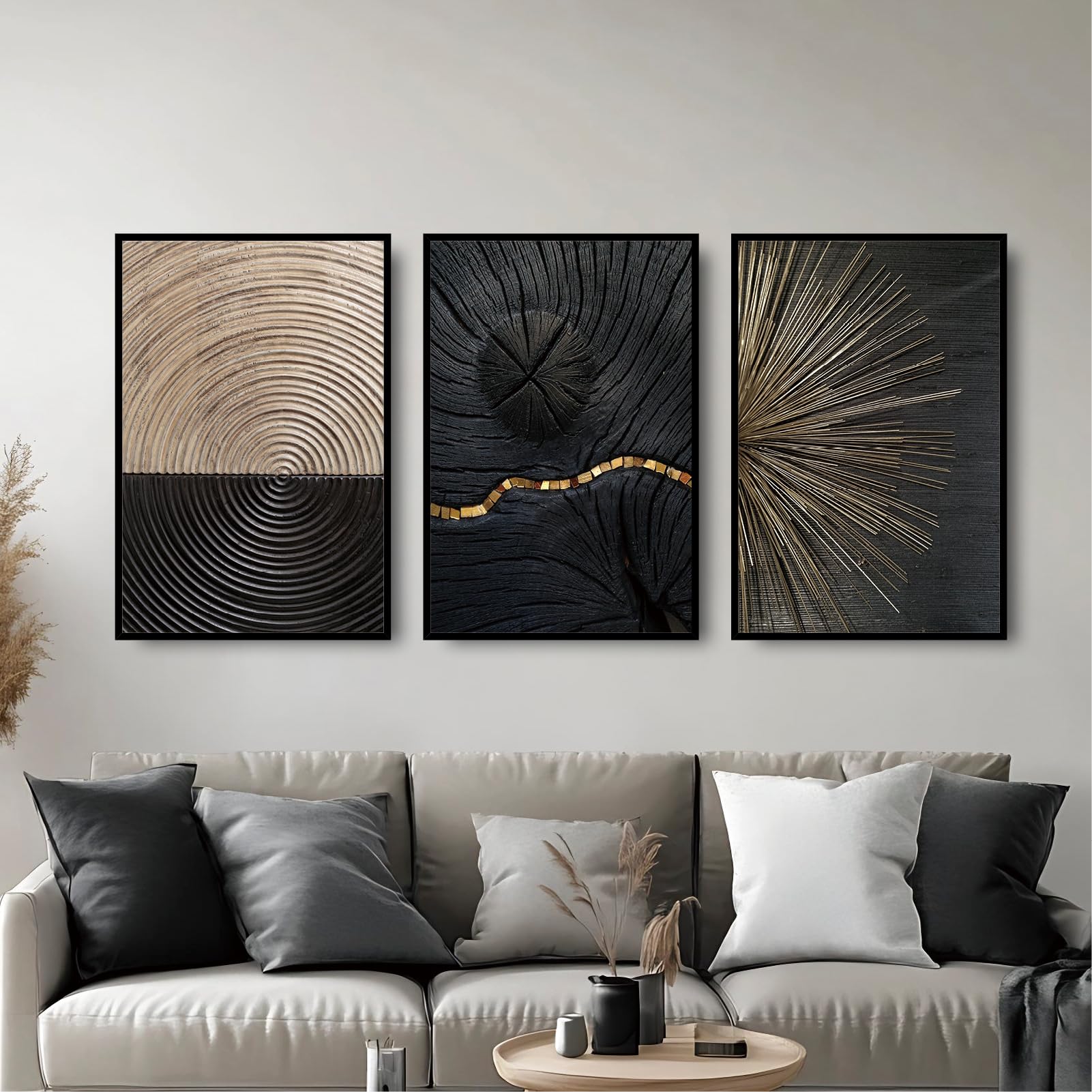 Abstract Wall Art 3 Piece Wall Art for Living Room Large Framed Wall Art Modern Paintings Crystal Porcelain Wall Pictures Luxury Artwork for Bedroom Home Office Dining Room Hallway