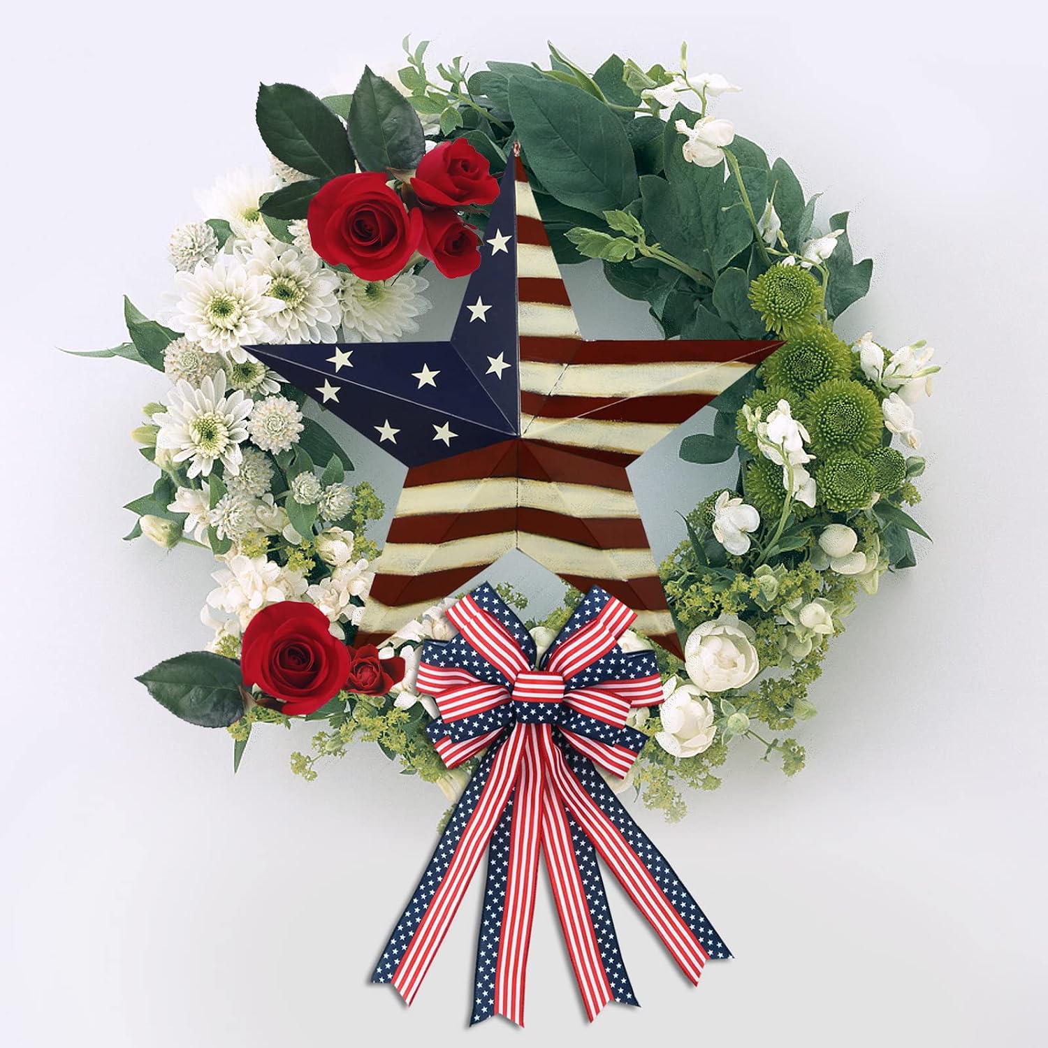 Patriotic Metal Barn Star Hanging Wall Decor 3D Dimensional Star Barn Outdoor Indoor for 4th of July Election Veterans Day Decoration