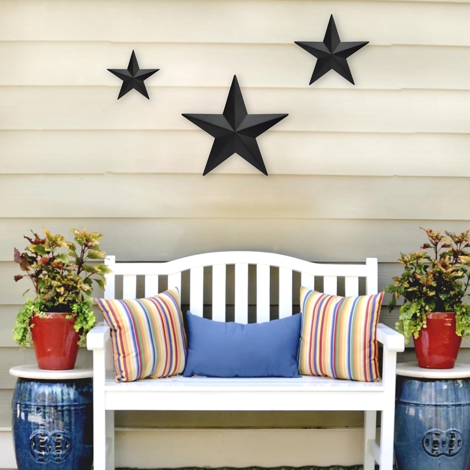 COOZZYHUOR 6"9”12" Metal Barn Star Wall Decor,Texas Stars Art,Rustic Vintage Western Country Farmhouse Home Indoor or Outdoor Decoration,Set of 3（Black）