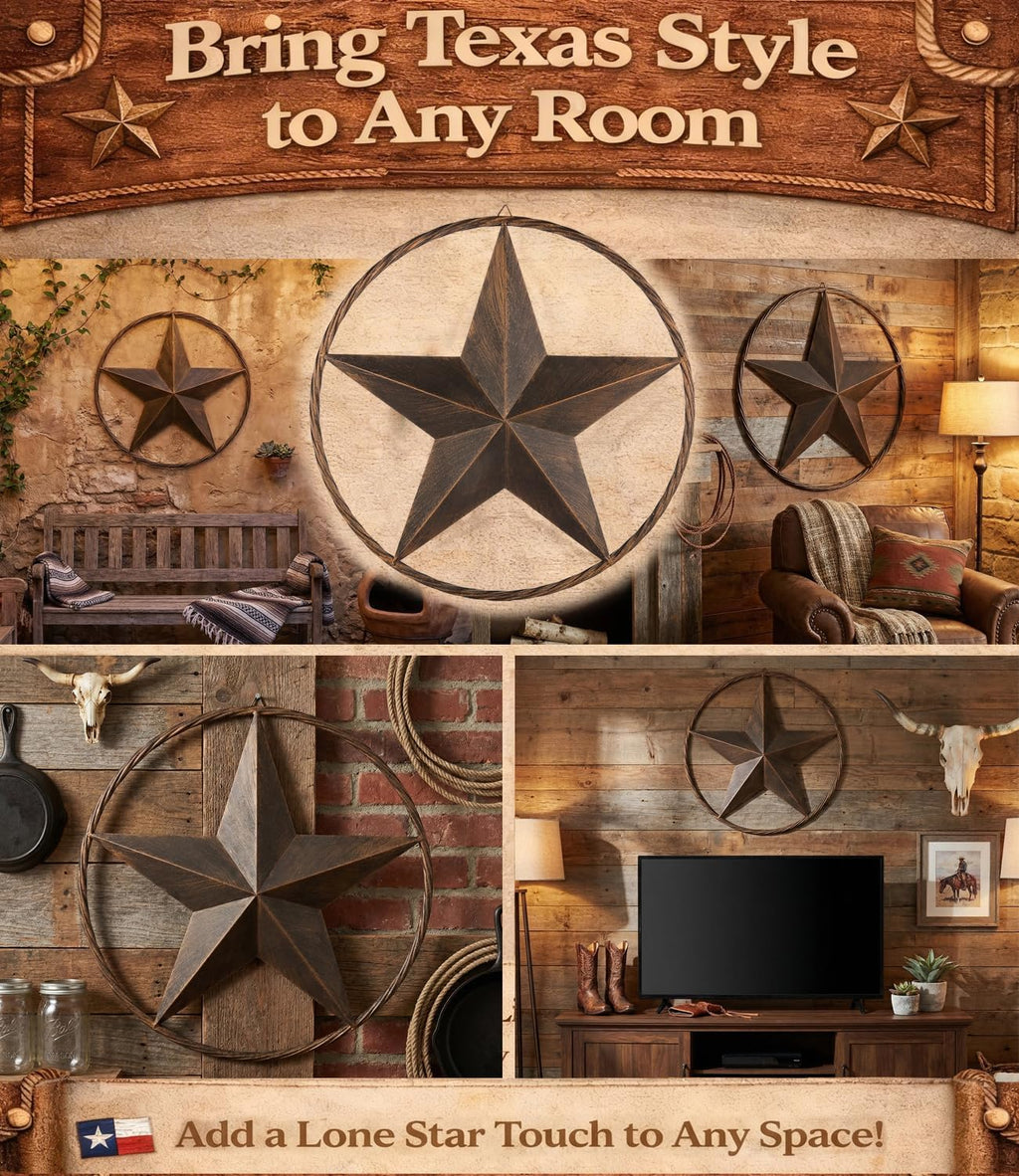 Ontrip 24" Metal Barn Star Wall Decor, Rustic Western Lone Star Metal Wall Art, Powder-Coated Iron, Indoor/Outdoor Porch Patio Fence Fireplace Farmhouse Decor, Housewarming Gift