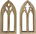 Set of 2 Whitewashed Wood Gothic Arch Window Frame Wall Hangings - Sculptural Elegance for Your Home Decor - 15.75 Inches High, Timeless and Enchanting Ambiance