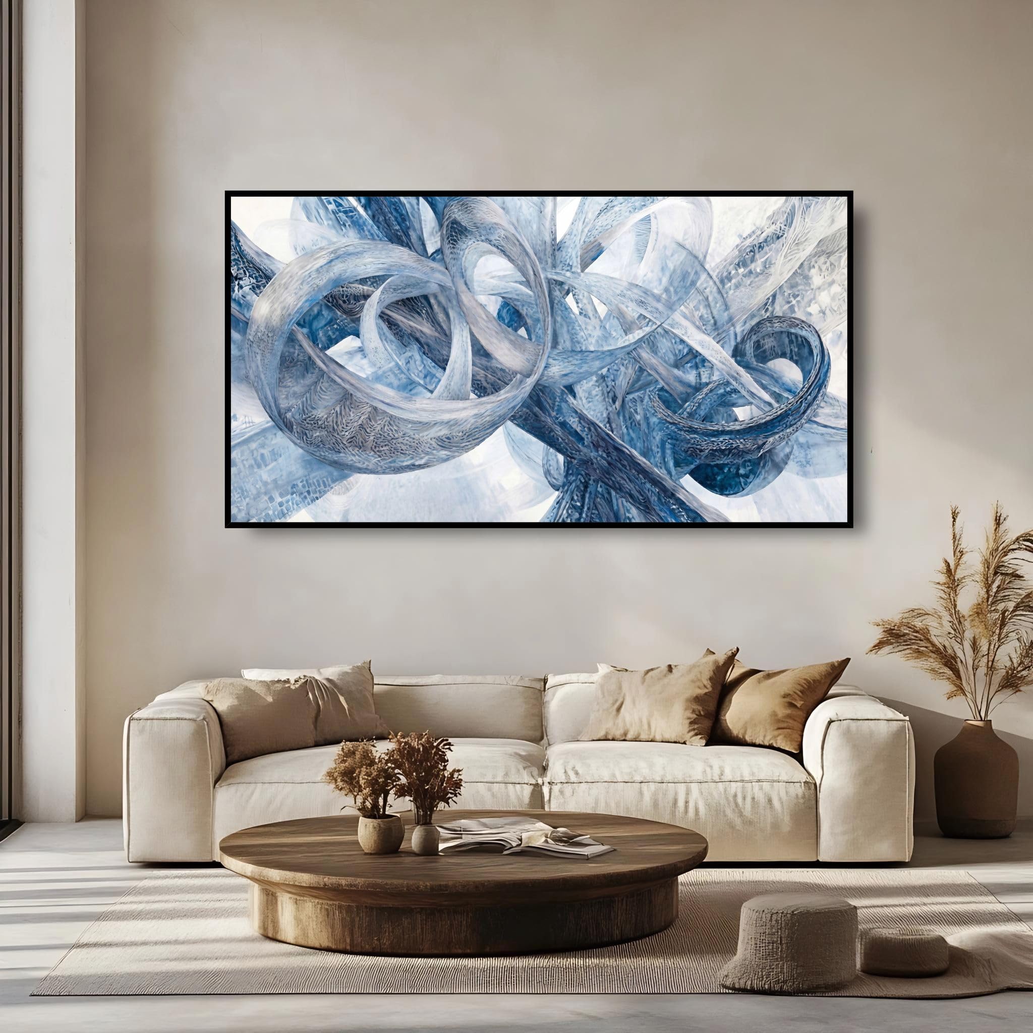 Extra Large Wall Art for Living Room Above Couch Bedroom Office, Gray White Modern Abstract Luxury Framed Crystal Porcelain Wall Decor, Waterproof Easy Clean Artwork for Home Hotel Restaurant 29x58 Inch