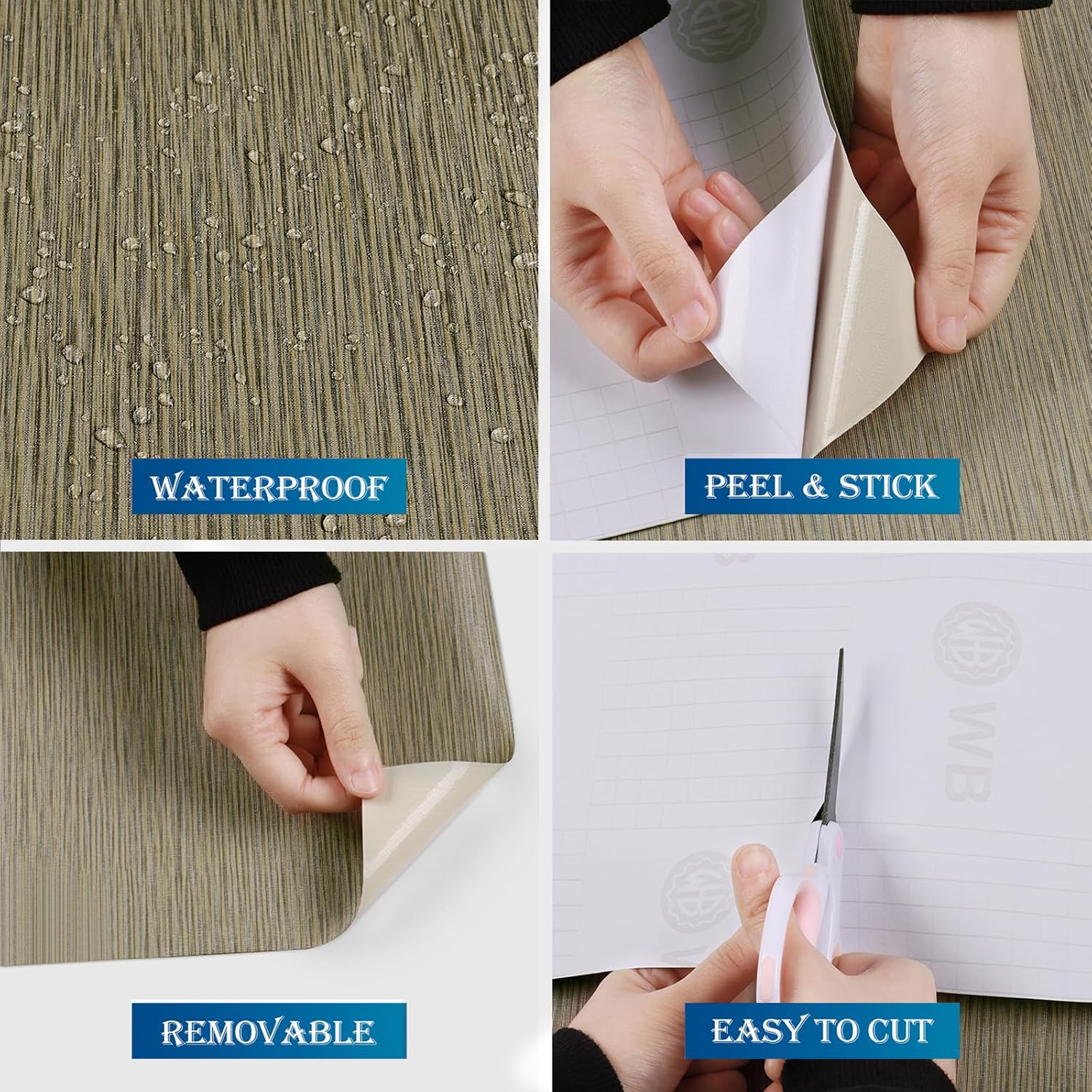 FunStick 24"x200" Grasscloth Peel and Stick Wallpaper Textured Brown Fabric Linen Wall Paper Roll Self Adhesive Removable Faux Grasscloth Contact Paper for Bathroom Bedroom Accent Wall Cabinet Drawers