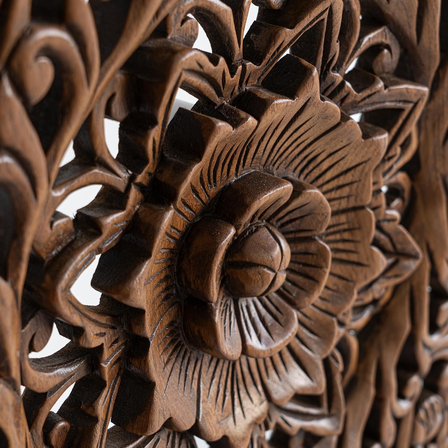 Sculpted Wall Art Wooden Panel Hand Carved Floral Feng Shui Home Decoration Wood Artworks from Chiang Mai Thailand 36x14 inches
