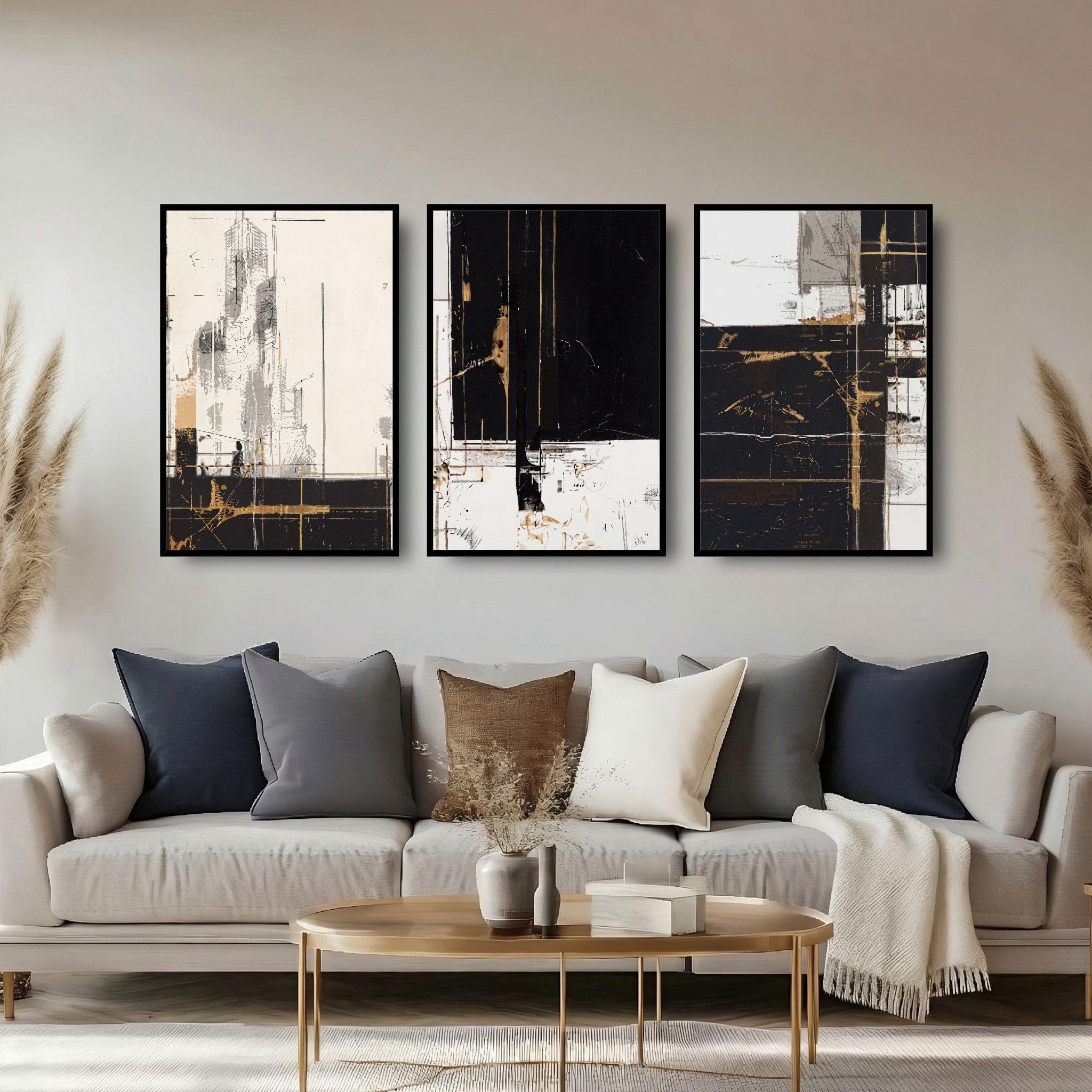 Abstract Wall Art 3 Piece Wall Art for Living Room Large Framed Wall Art Modern Paintings Crystal Porcelain Wall Pictures Luxury Artwork for Bedroom Home Office Dining Room Hallway