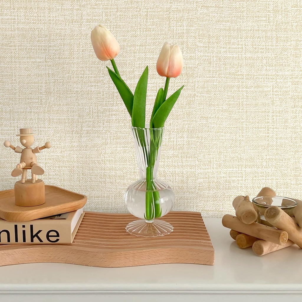 Beige Grasscloth Peel and Stick Wallpaper 17.3"x480" Faux Linen Textured Contact Paper Removable Self Adhesive Vinyl Wallpaper for Bedroom Bathroom Kitchen Cabinets