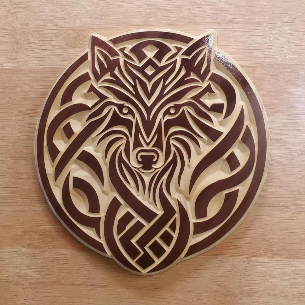 Wooden Wolf Carving – Black Cherry Pinewood Wall & Table Art Décor (11 in x 11 in)