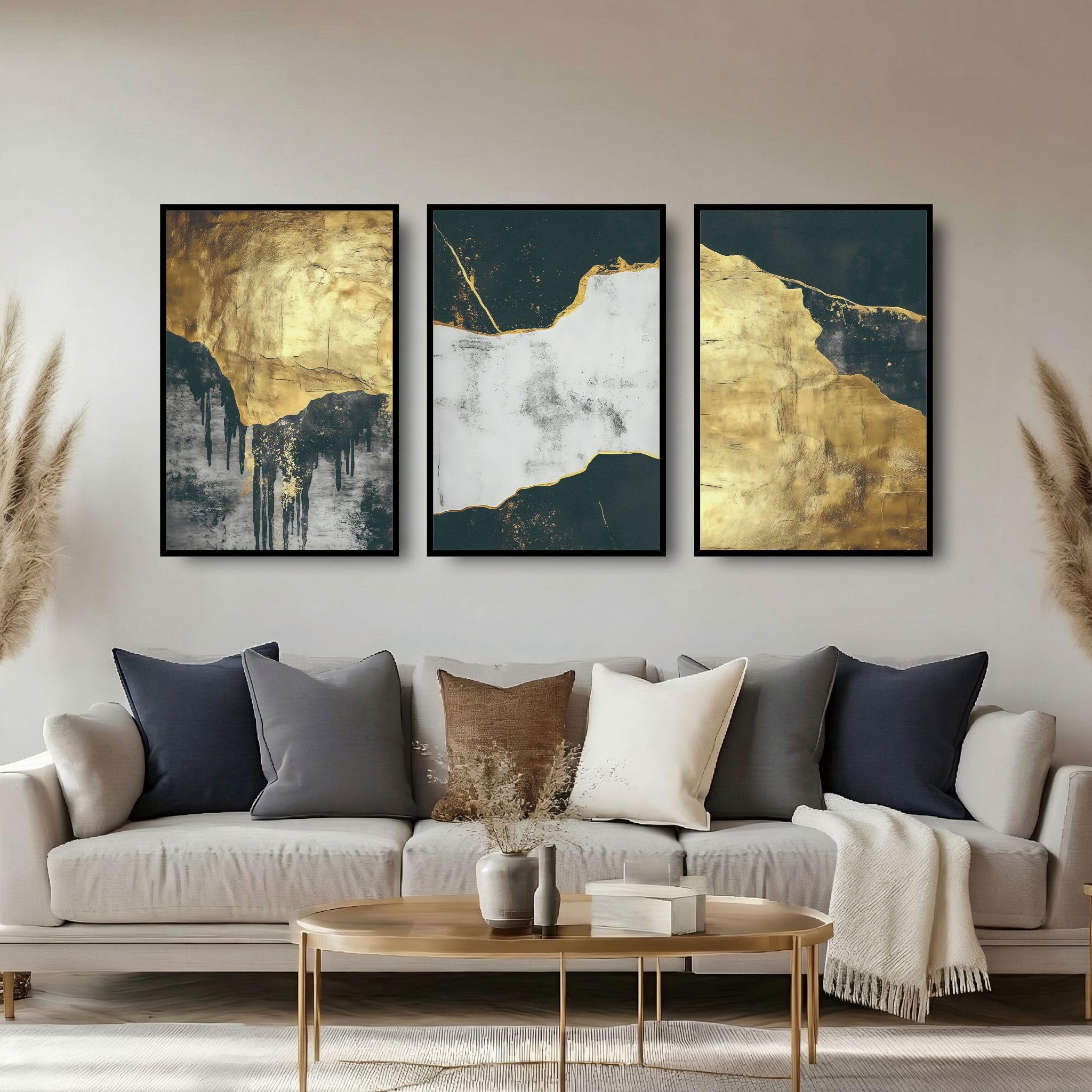 Abstract Wall Art 3 Piece Wall Art for Living Room Large Framed Wall Art Modern Paintings Crystal Porcelain Wall Pictures Luxury Artwork for Bedroom Home Office Dining Room Hallway