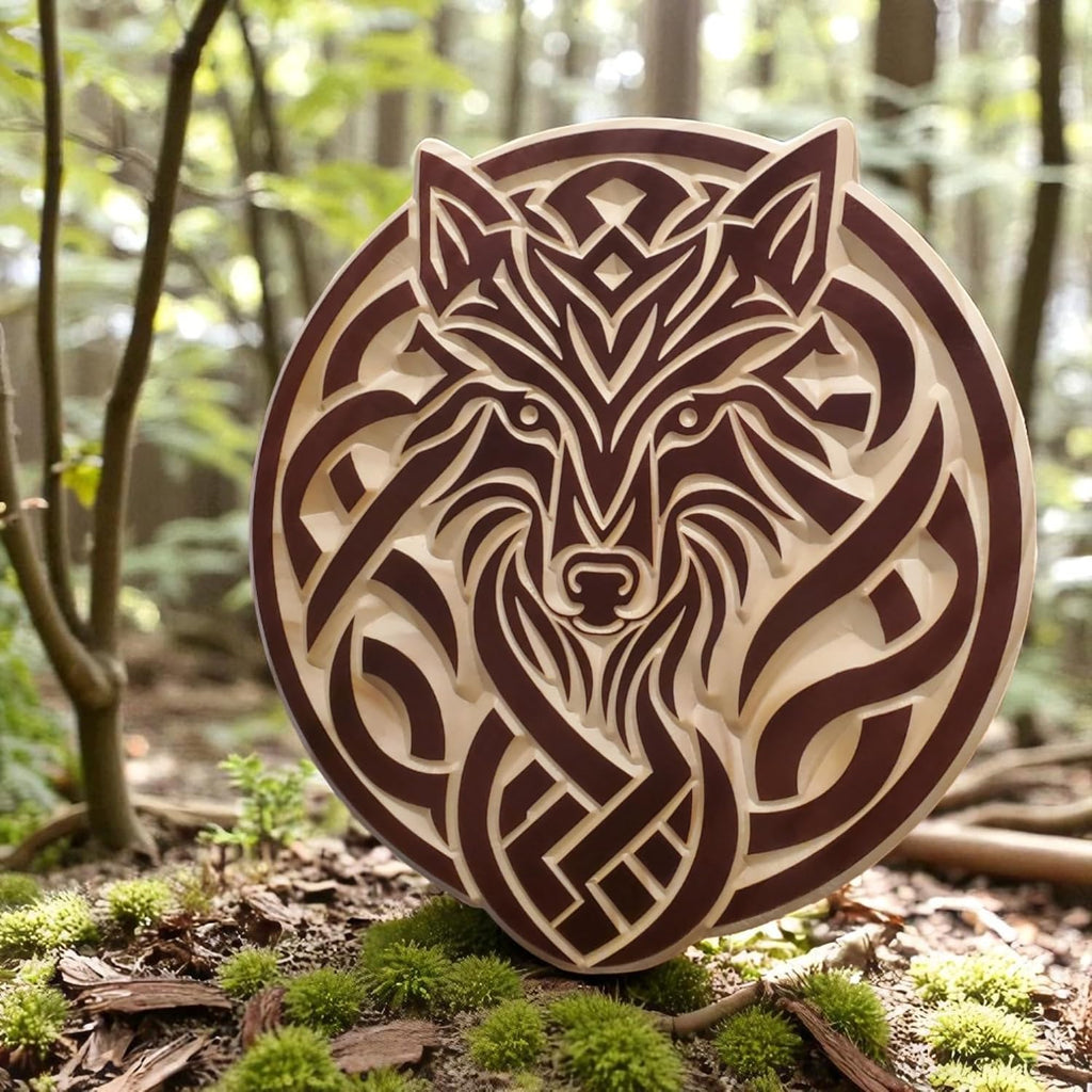 Wooden Wolf Carving – Black Cherry Pinewood Wall & Table Art Décor (11 in x 11 in)
