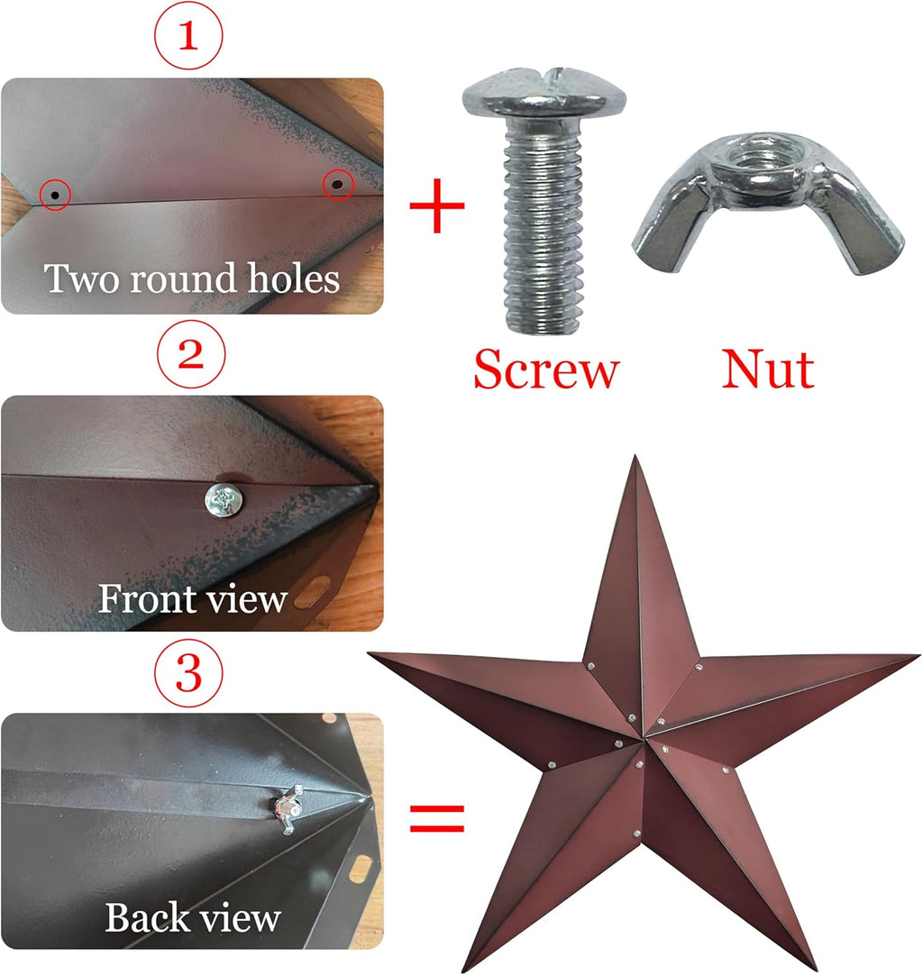 JoyEvy 24" Rustic Metal Barn Star Wall Decor-Handmade Red Barn Stars Indoor or Outdoor Decoration,Star for Outside Texas Stars Art Vintage Western Country Home Farmhouse Wall art Décor.