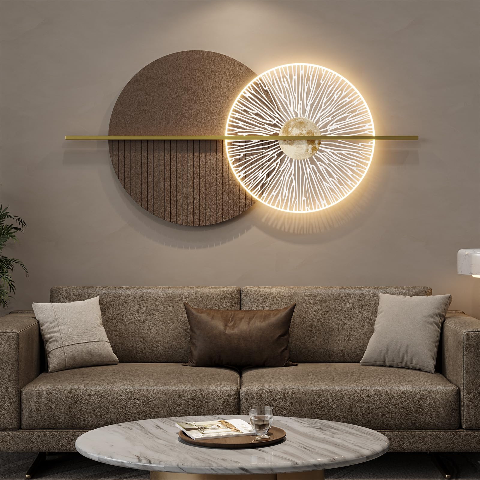 Troartos LED Wall Art Decor for Living Room, Large 3D Acrylic Modern Landscape Horizontal Artwork for Walls, Luxury Nature Painting Wall Decor for Hallway Dining Room Office
