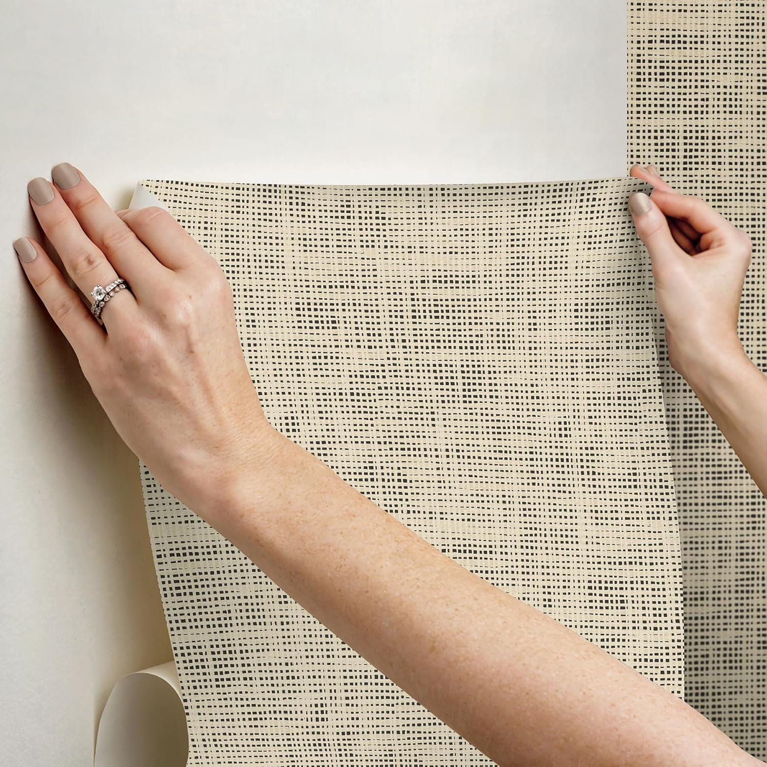 NuWallpaper Laos Ivory Peel and Stick Wallpaper, Ivory Linen Texture Removable Contact Paper for Walls, Self Adhesive Wall Covering for Bedroom Living Room Accent Wall