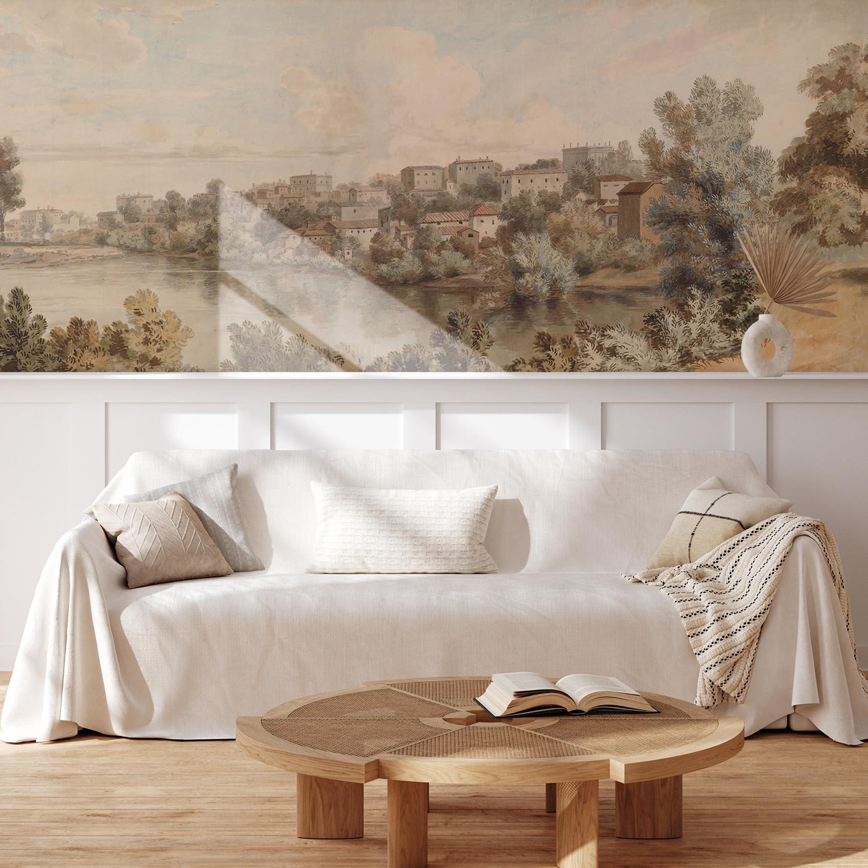 MUDECOR Wall Mural Vintage Countryside Village Illustrations Removable Self-Adhesive Wallpaper Wall Decoration for Bedroom Living Room - 48"x72"