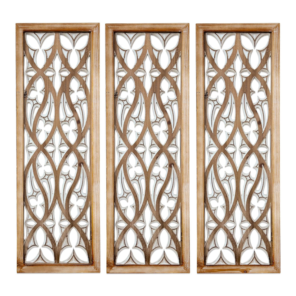 XIAOAIKA Hand Carved Boho Wood Wall Art - Decorative Large Wall Panels, Antique Distressed Wood Sculpture, Elegant Wall Decor Hanging Plaque, Suitable for Gifting (35.5 Inch, 3 Panels)