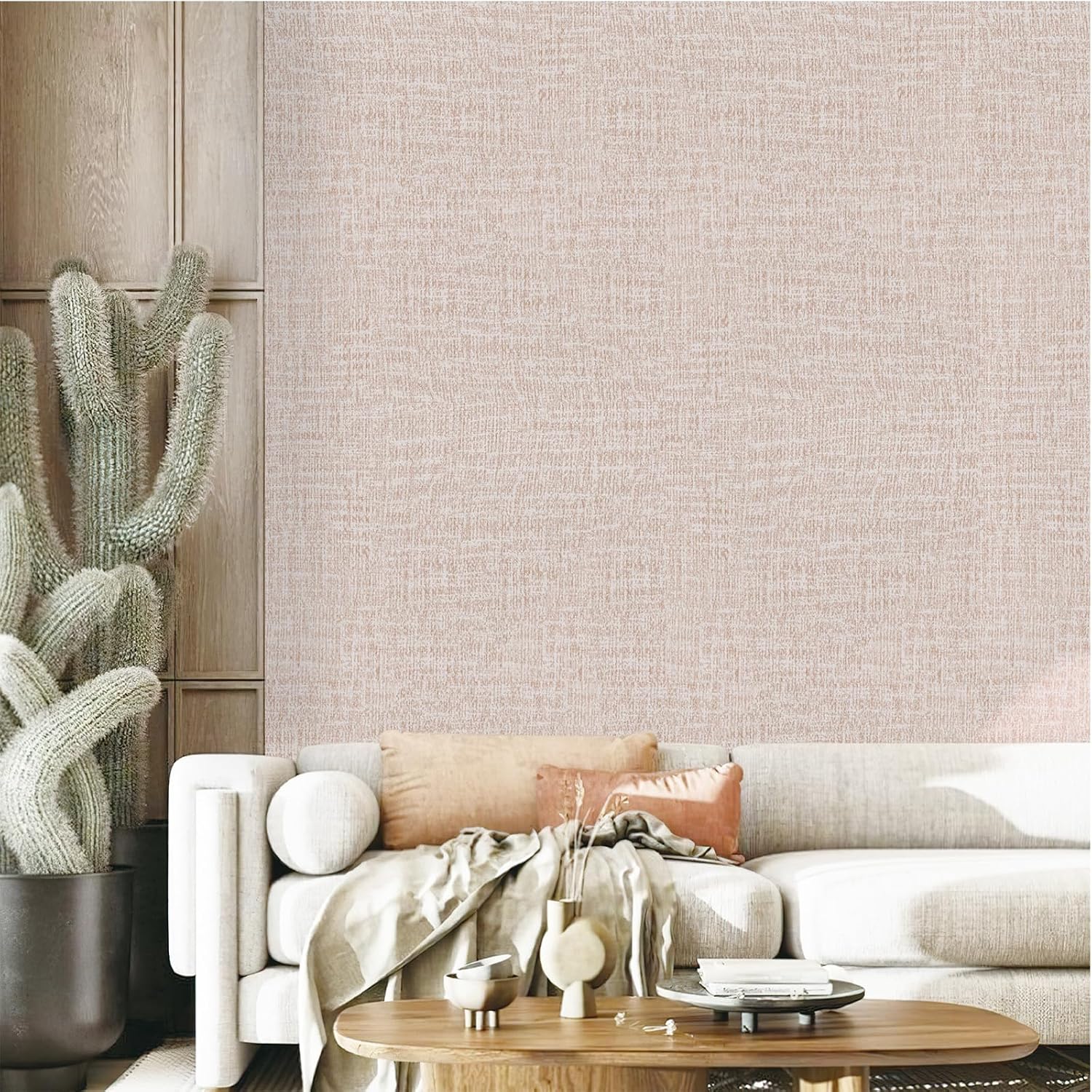Yancorp 24"x394"/32.8' Textured Fabric Peel and Stick Wallpaper - Faux Grasscloth, Self-Adhesive, Linen, Removable for Cabinets - Khaki
