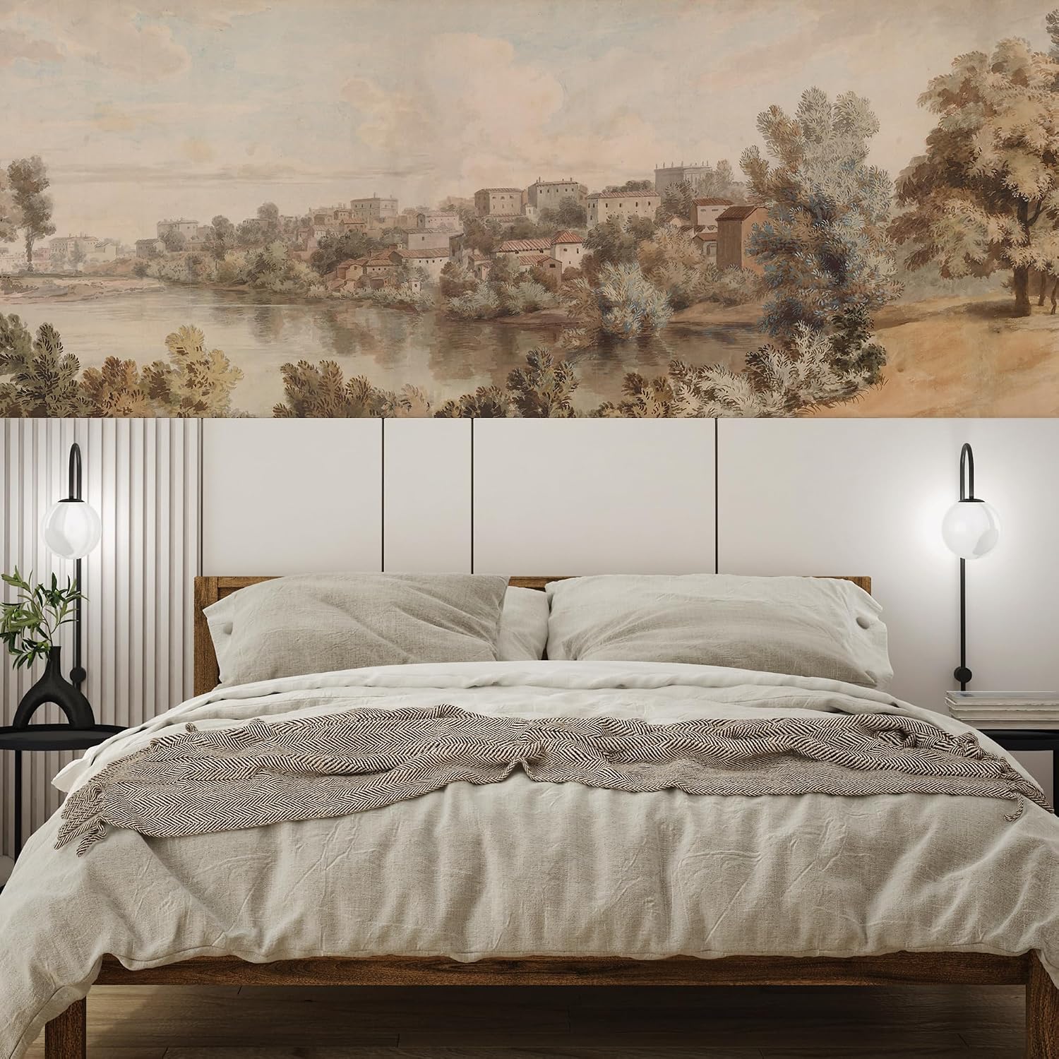 MUDECOR Wall Mural Vintage Countryside Village Illustrations Removable Self-Adhesive Wallpaper Wall Decoration for Bedroom Living Room - 48"x72"