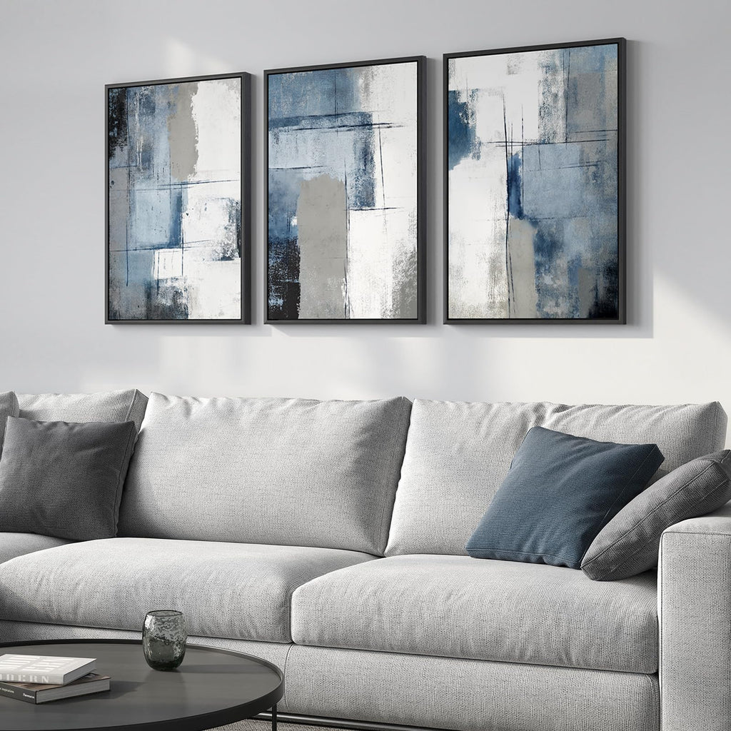 Large Framed Abstract Wall Art for Living Room, Modern Luxury 3 Piece Blue Gold White Prints Paintings for Walls, Elegant Marble Pattern Pictures for Dining Bedroom Hallway Office Home Decor 24x36 In