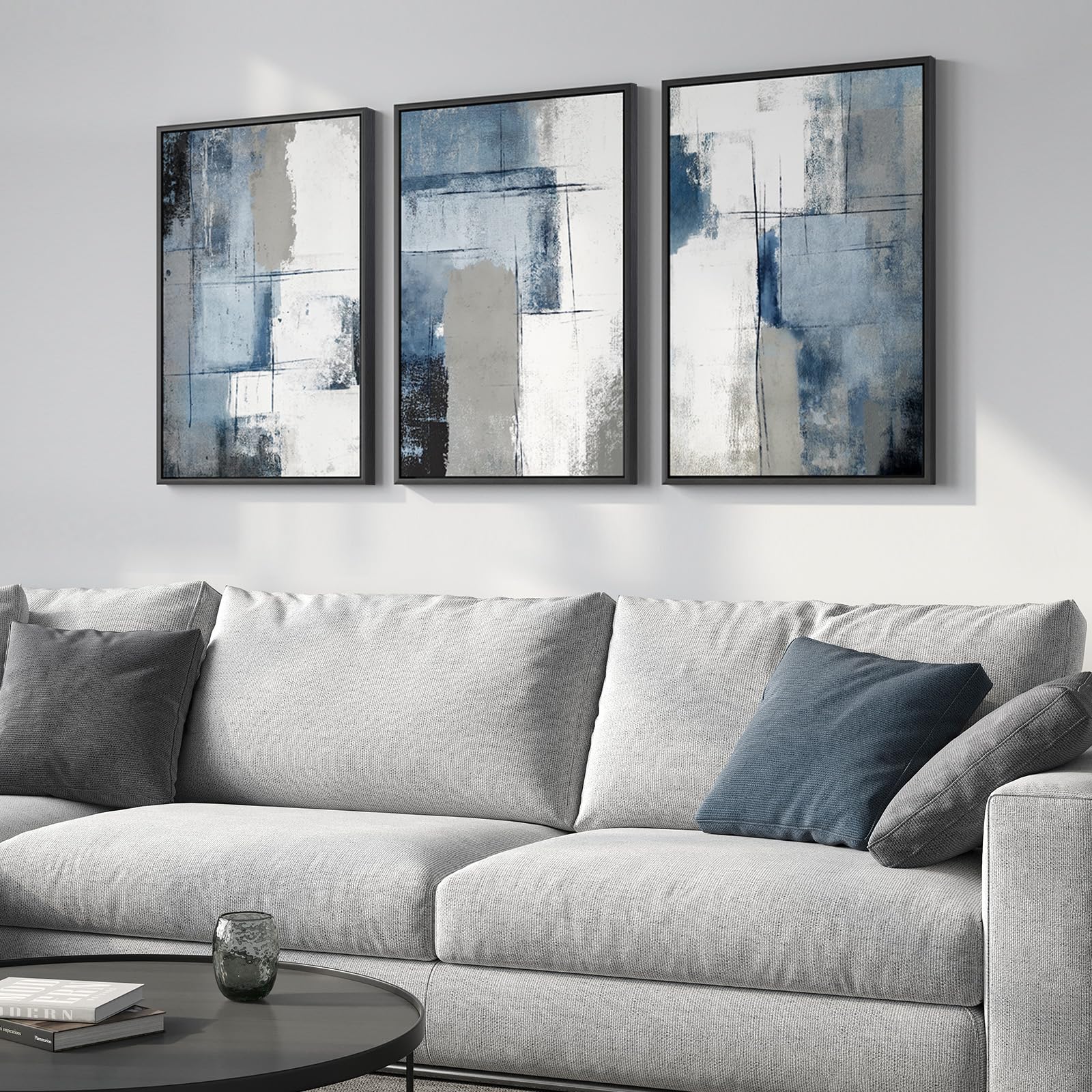 Large Framed Abstract Wall Art for Living Room, Modern Luxury 3 Piece Blue Gold White Prints Paintings for Walls, Elegant Marble Pattern Pictures for Dining Bedroom Hallway Office Home Decor 24x36 In