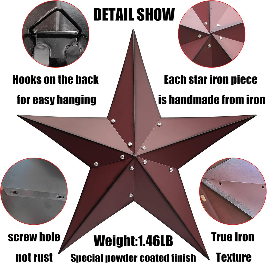 JoyEvy 24" Rustic Metal Barn Star Wall Decor-Handmade Red Barn Stars Indoor or Outdoor Decoration,Star for Outside Texas Stars Art Vintage Western Country Home Farmhouse Wall art Décor.