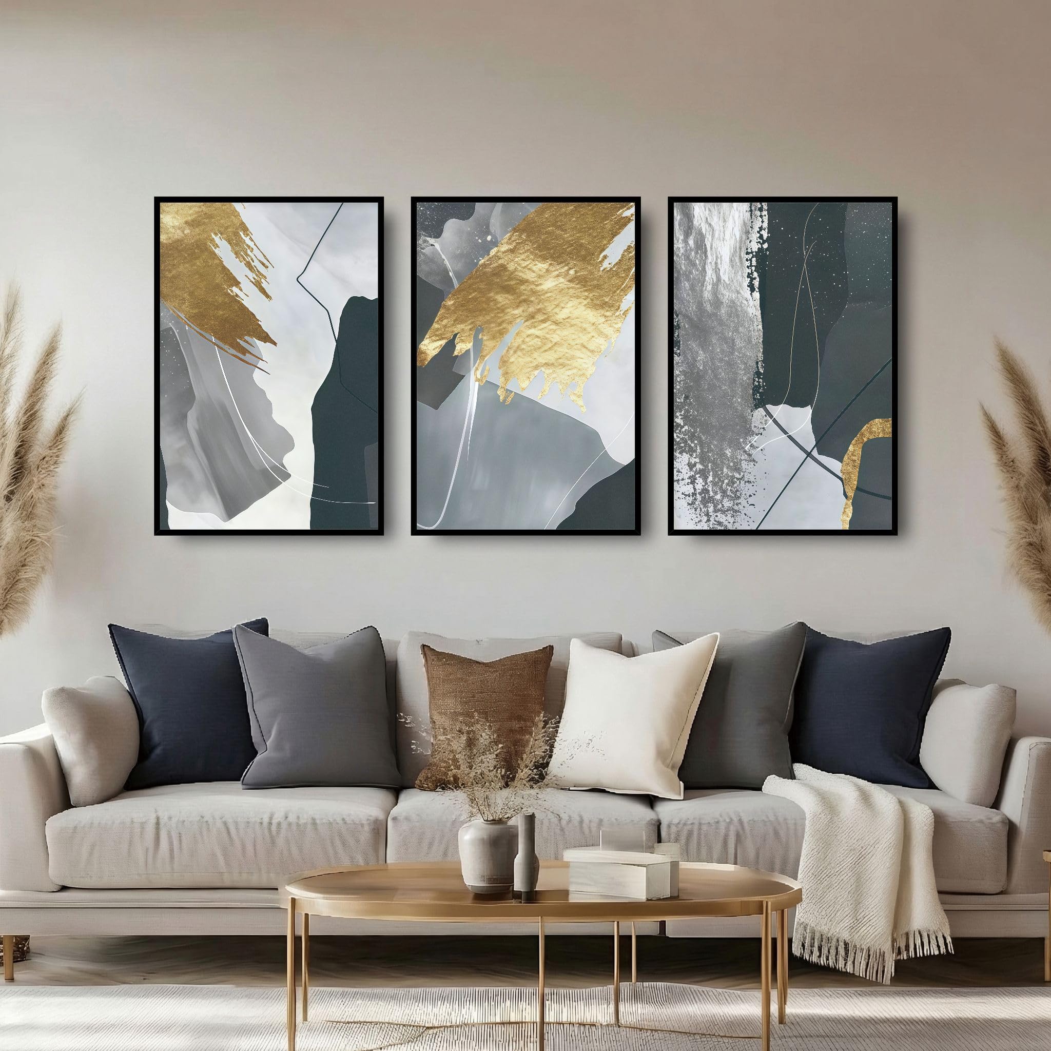 Abstract Wall Art 3 Piece Wall Art for Living Room Large Framed Wall Art Modern Paintings Crystal Porcelain Wall Pictures Luxury Artwork for Bedroom Home Office Dining Room Hallway