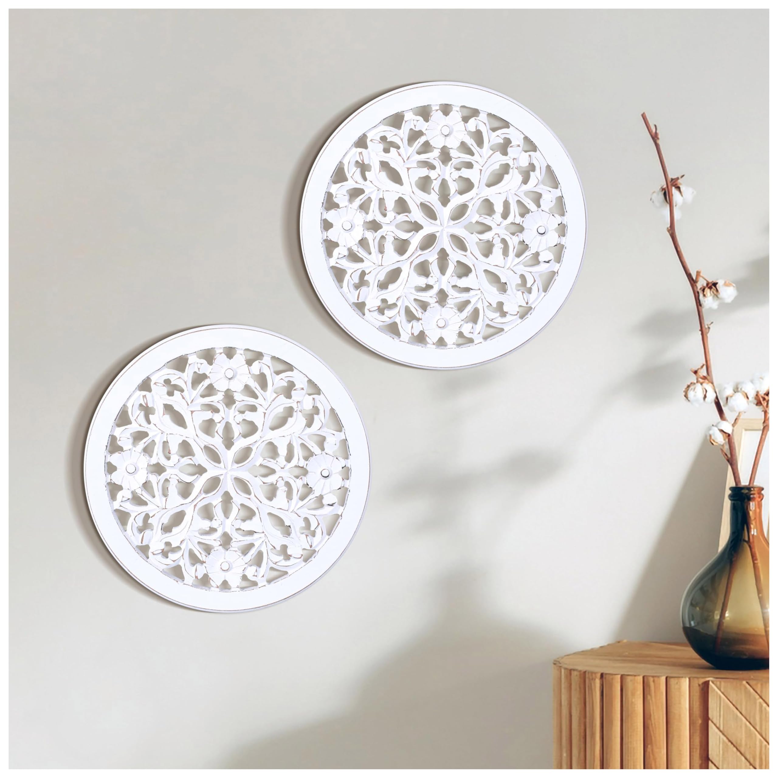 Wood Wall Art -Wall Panels in Handcrafted Carved Wood For Livingroom Bedroom,Dining room,Elegant Decorative Wall Art for Home & Office 8x16" Set of 2 Burnt Brown_Tree Leaf Designs