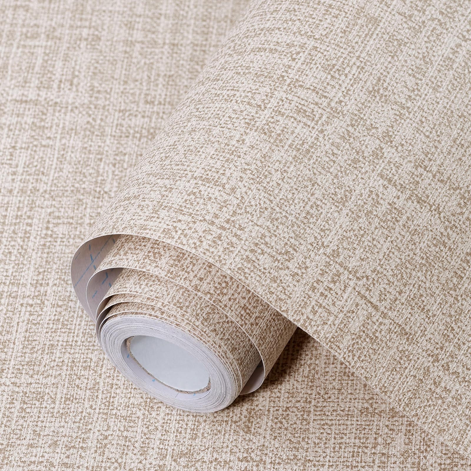 Beige Grasscloth Peel and Stick Wallpaper 17.3"x480" Faux Linen Textured Contact Paper Removable Self Adhesive Vinyl Wallpaper for Bedroom Bathroom Kitchen Cabinets