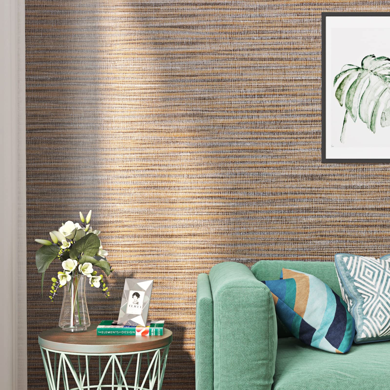 FunStick 24"x200" Grasscloth Peel and Stick Wallpaper Textured Brown Fabric Linen Wall Paper Roll Self Adhesive Removable Faux Grasscloth Contact Paper for Bathroom Bedroom Accent Wall Cabinet Drawers