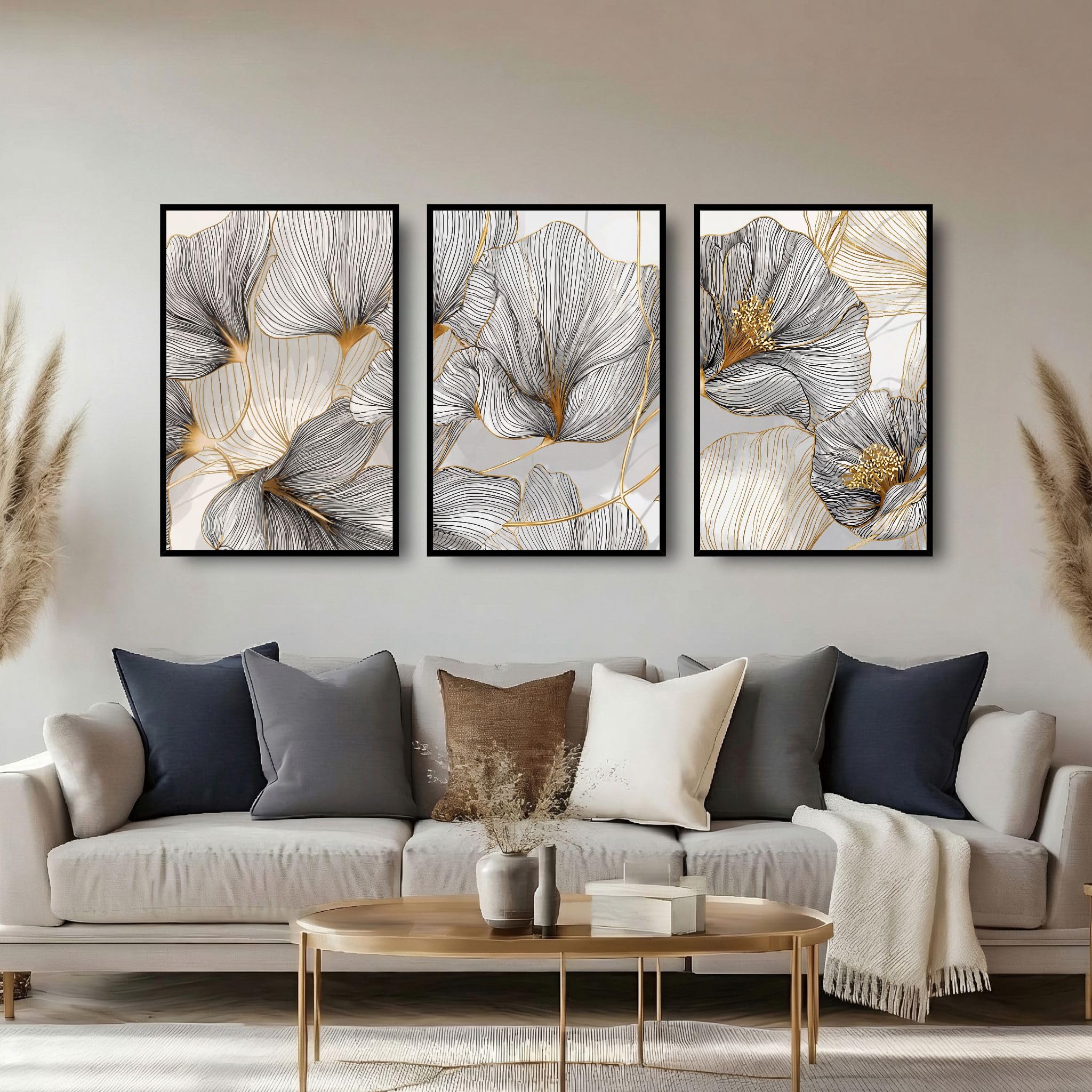 Abstract Wall Art 3 Piece Wall Art for Living Room Large Framed Wall Art Modern Paintings Crystal Porcelain Wall Pictures Luxury Artwork for Bedroom Home Office Dining Room Hallway