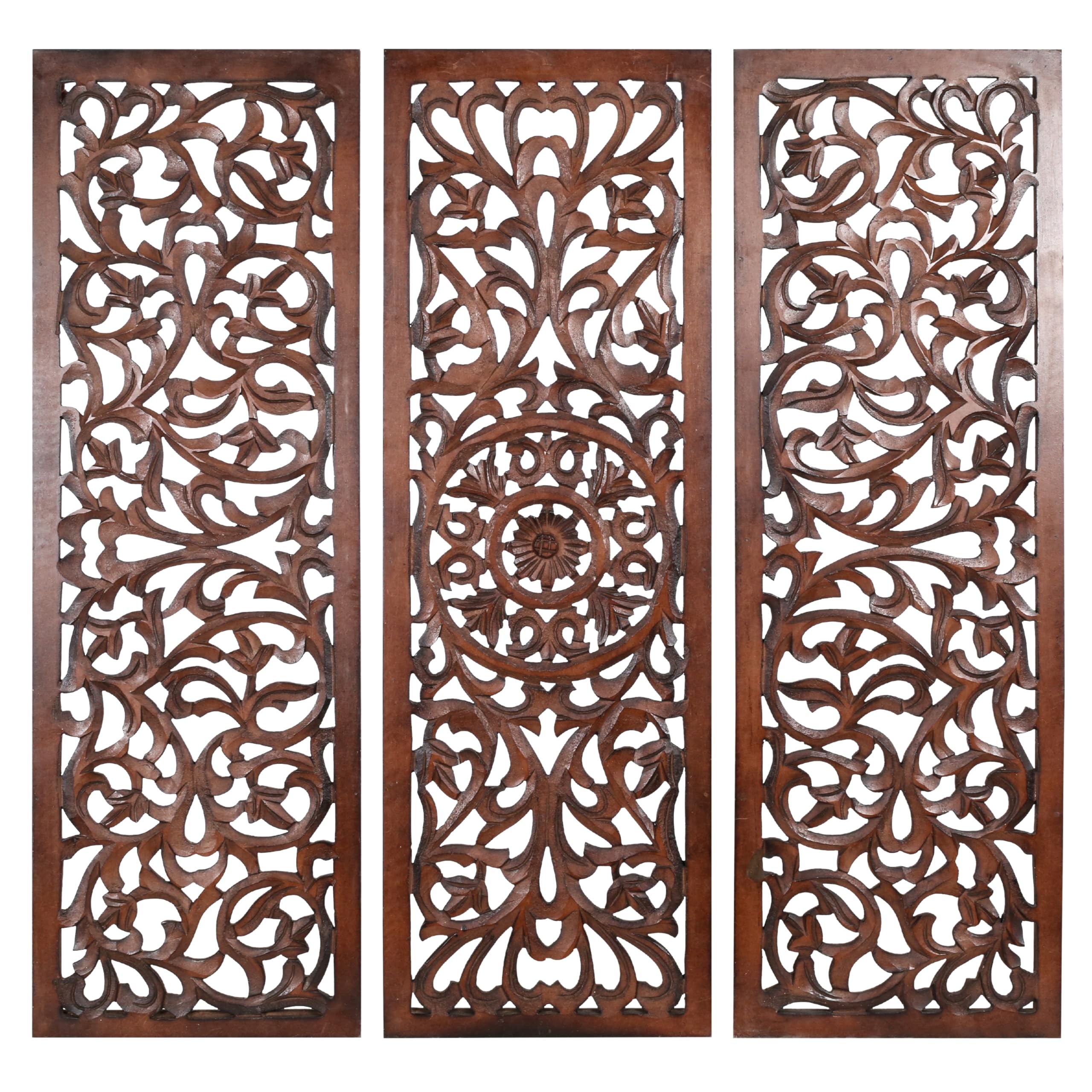 The Wooden Town Wall Hanging Plaques - Wall Plaque Wall Décor Plaques Set of 3-36 x 12 Inch - Burnt, Elegant Sculpture Wall Décor Panel to Enhance the Décor of Your Room or Office