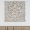 Deco 79 Wood Floral Handmade Home Wall Decor Intricately Carved Mandala Wall Sculpture with Brown Distressing, Wall Art 36" x 1" x 36", White