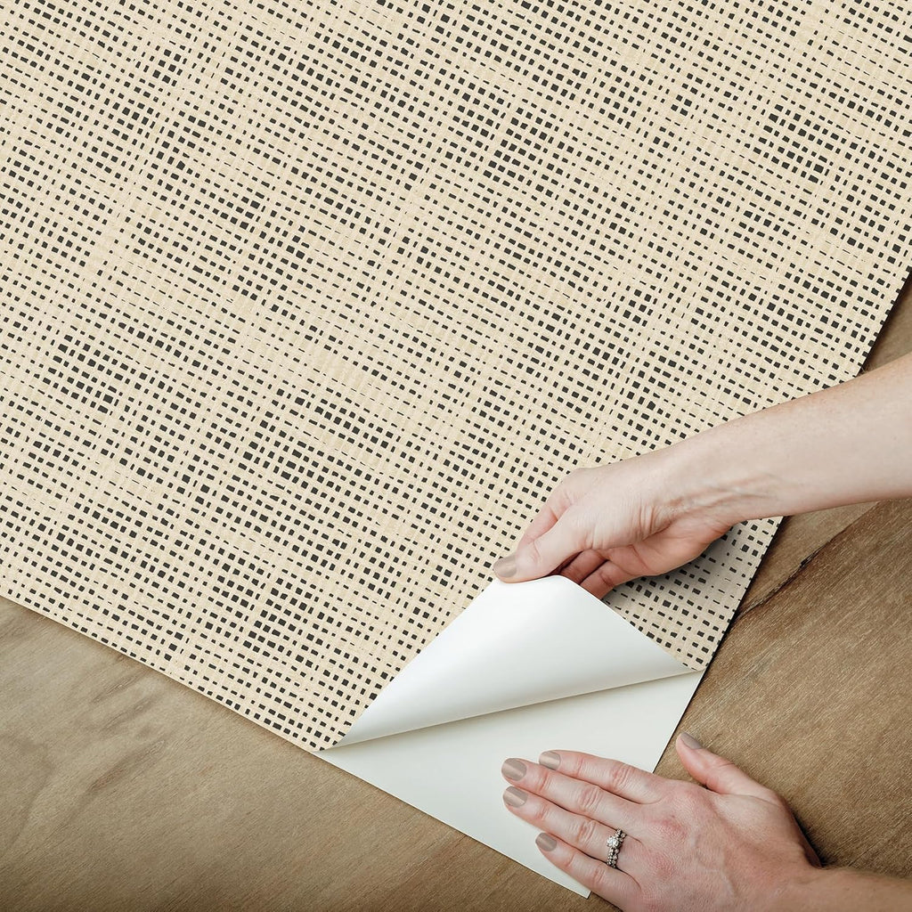 NuWallpaper Laos Ivory Peel and Stick Wallpaper, Ivory Linen Texture Removable Contact Paper for Walls, Self Adhesive Wall Covering for Bedroom Living Room Accent Wall