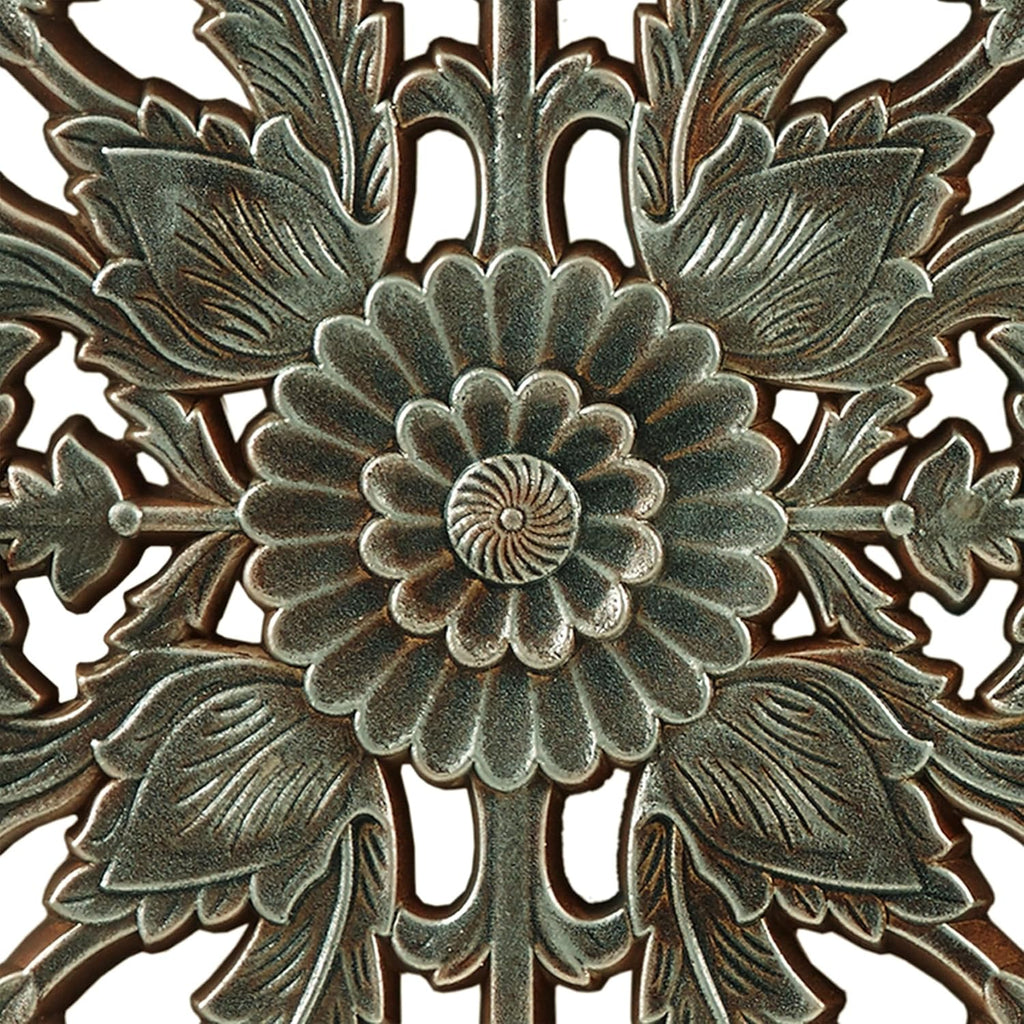 Madison Park Carved Wood Wall Art 2 Piece, Floral Wooden Carving Wall Decor, Blue Wall Art Living Room Bedroom, Copper Embellished Boho, Ready to Hang, 15.75"W x 31.5"L, Patina Blue