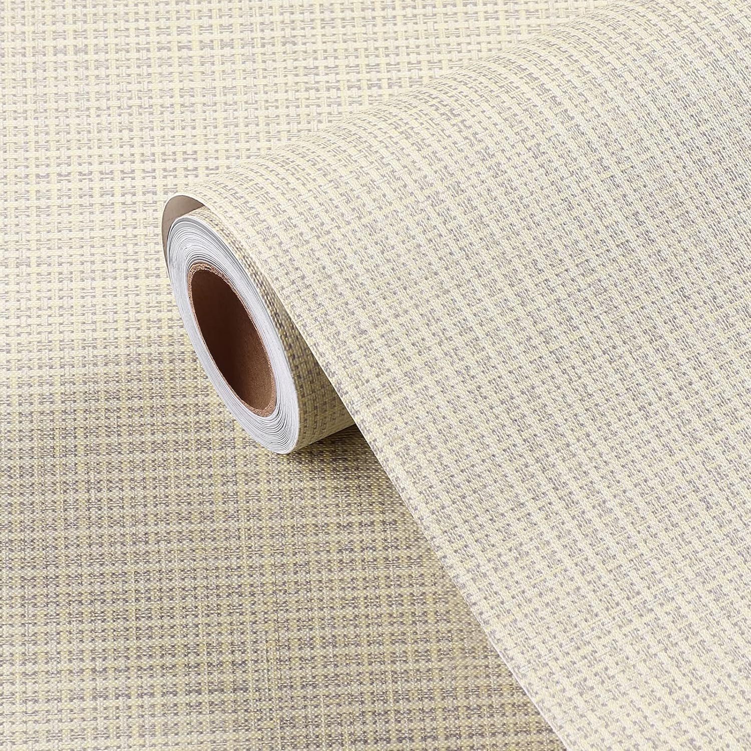 FunStick 24"x200" Grey Grasscloth Peel and Stick Wallpaper for Bathroom Waterproof Linen Fabric Wall Paper Textured Self Adhesive Geometric Wallpaper Removable Contact Paper for Cabinets Walls Drawers
