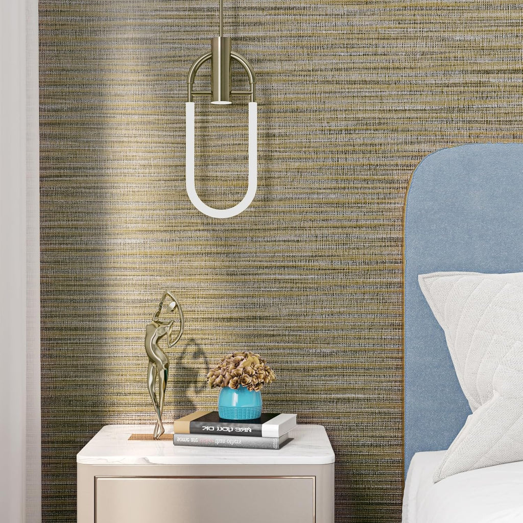 FunStick 24"x200" Grasscloth Peel and Stick Wallpaper Textured Brown Fabric Linen Wall Paper Roll Self Adhesive Removable Faux Grasscloth Contact Paper for Bathroom Bedroom Accent Wall Cabinet Drawers