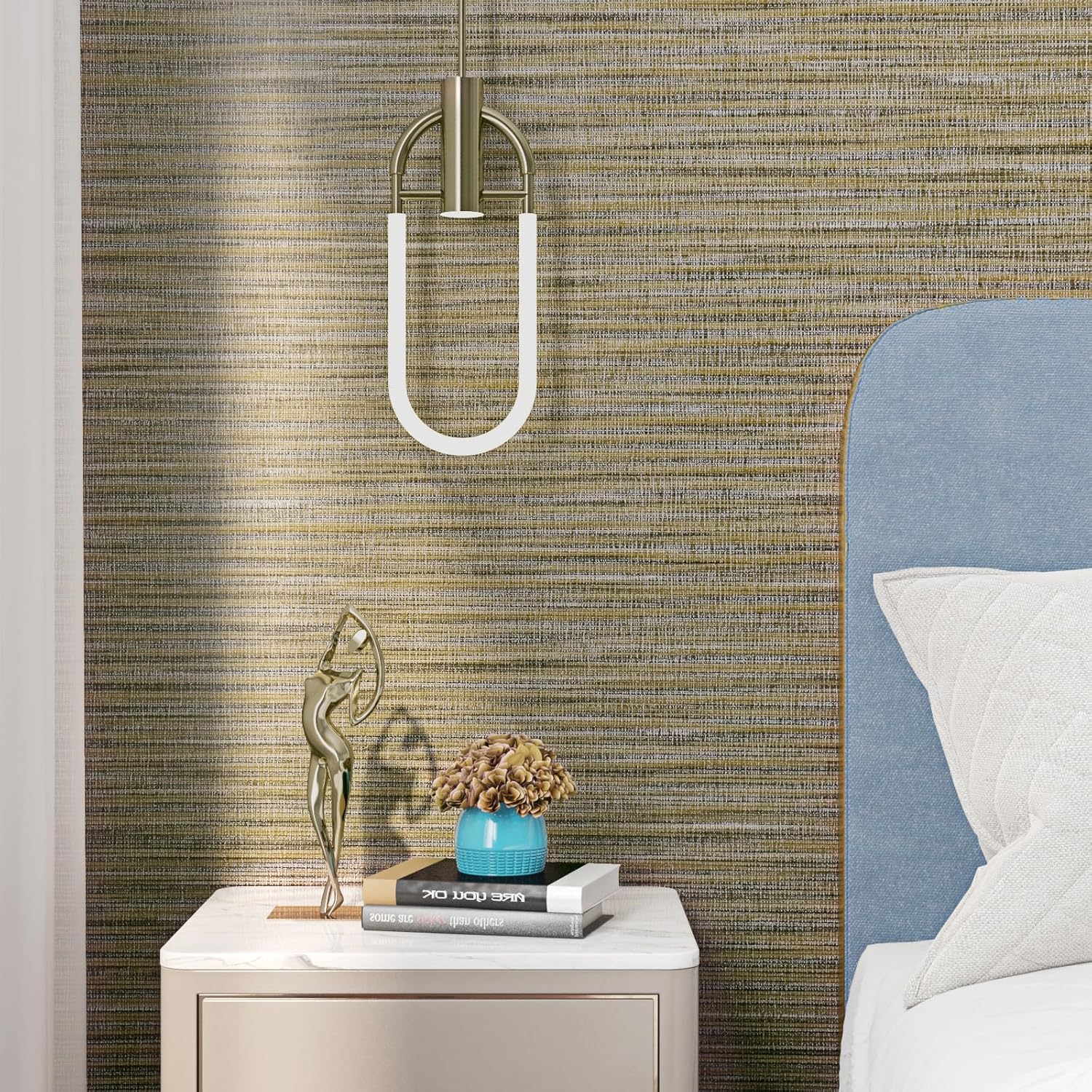 FunStick 24"x200" Grasscloth Peel and Stick Wallpaper Textured Brown Fabric Linen Wall Paper Roll Self Adhesive Removable Faux Grasscloth Contact Paper for Bathroom Bedroom Accent Wall Cabinet Drawers
