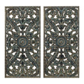 Madison Park Carved Wood Wall Art 2 Piece, Floral Wooden Carving Wall Decor, Blue Wall Art Living Room Bedroom, Copper Embellished Boho, Ready to Hang, 15.75"W x 31.5"L, Patina Blue