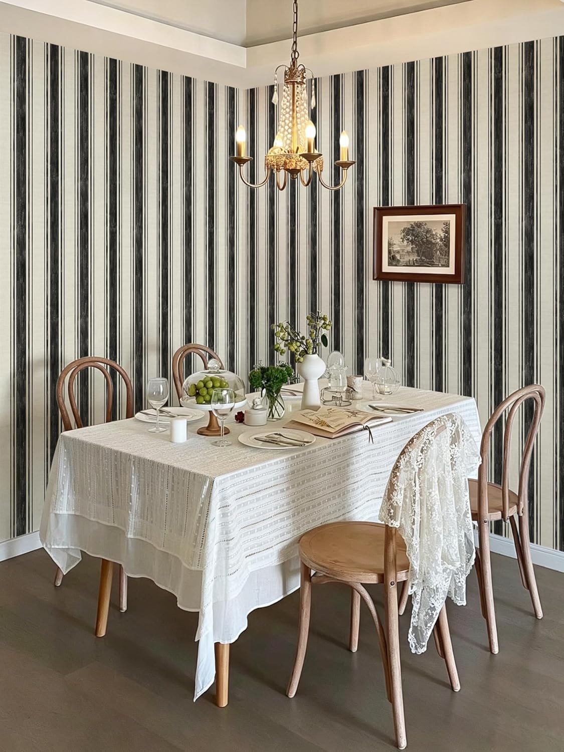 Safiyya Black and Cream White Hand-Painted Striped Wallpaper Peel and Stick Contact Paper 17.3"×393" Beige Vintage Wall Paper Self Adhesive Removable Wallpaper for Bedroom Bathroom Decorative Vinyl