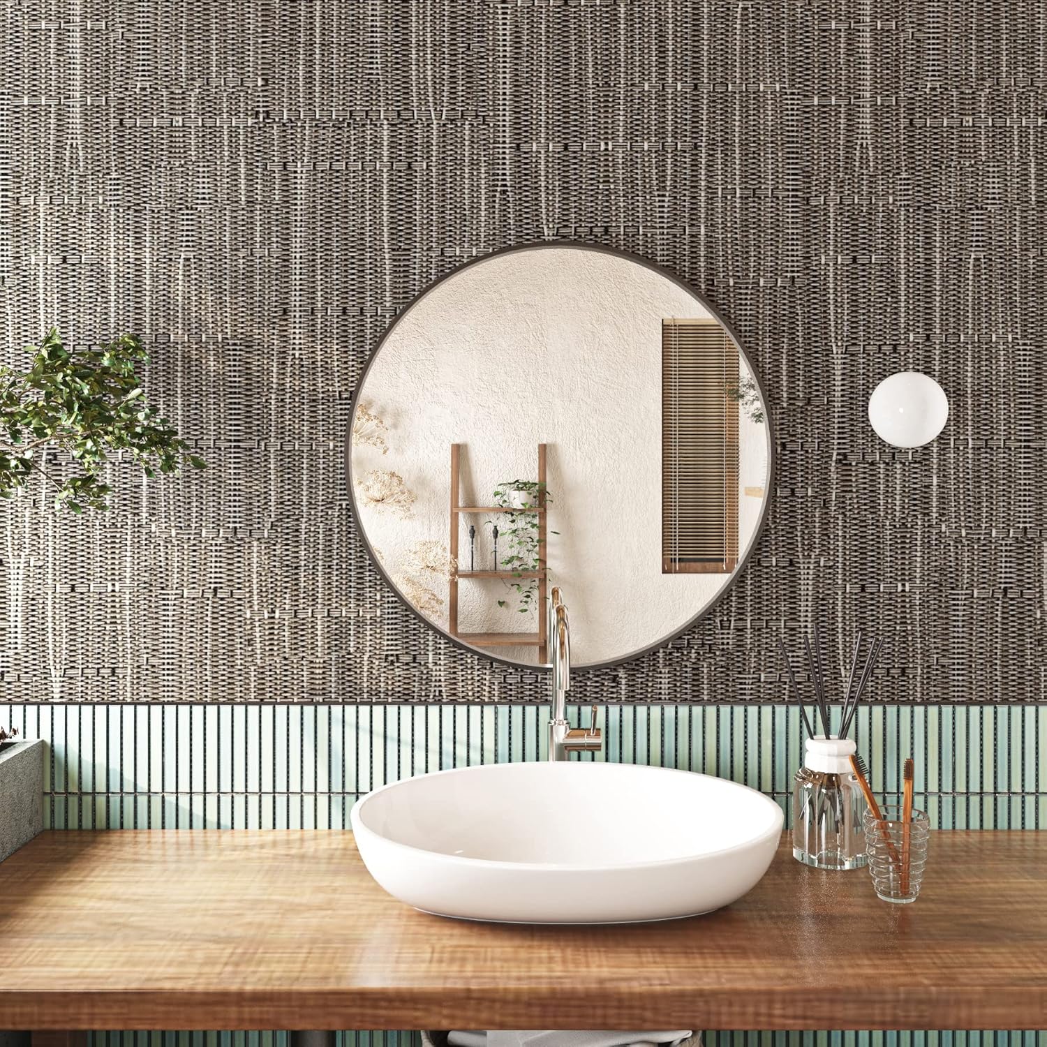 Textured Woven Grass Cloth Self-Adhesive Contact Paper for Kitchen Bathroom