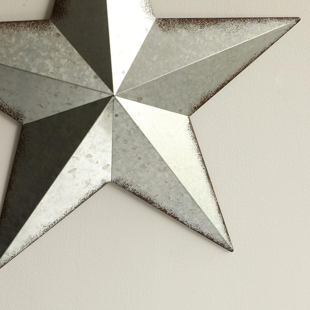 COLLECTIVE HOME - 3 Pcs Metal Barn Star, Galvanized Hanging Wall Decor, Farmhouse Wall Sculpture, 3D 13/11/9.5 Inch Wall Art for Office Living Room Bedroom (Galvanized Star)
