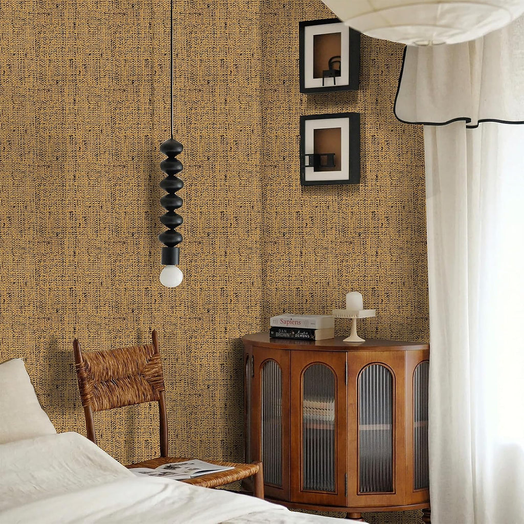 15.75"x787.4" Brown Grasscloth Wallpaper Peel and Stick Removable Textured Wall Paper Self Adhesive Contact Paper Faux Linen Cabinets Drawers Bookshelves Thickened Waterproof Shelf Vinyl Roll