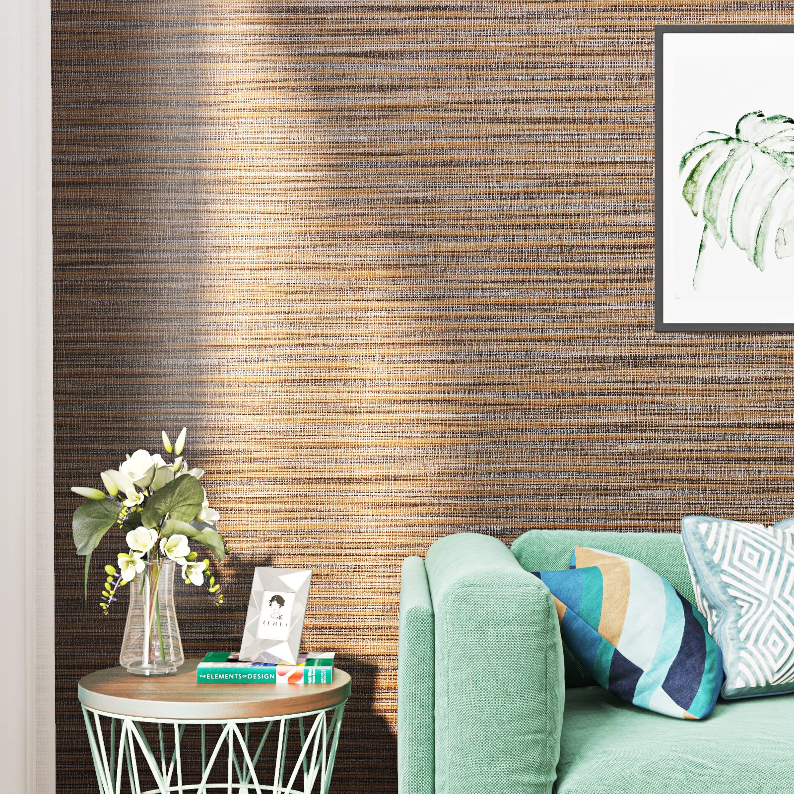 FunStick 24"x200" Grasscloth Peel and Stick Wallpaper Textured Brown Fabric Linen Wall Paper Roll Self Adhesive Removable Faux Grasscloth Contact Paper for Bathroom Bedroom Accent Wall Cabinet Drawers