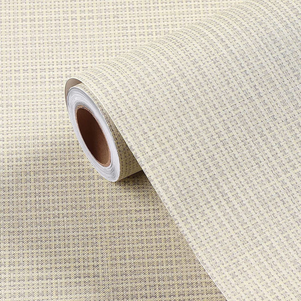 FunStick 24"x200" Grey Grasscloth Peel and Stick Wallpaper for Bathroom Waterproof Linen Fabric Wall Paper Textured Self Adhesive Geometric Wallpaper Removable Contact Paper for Cabinets Walls Drawers