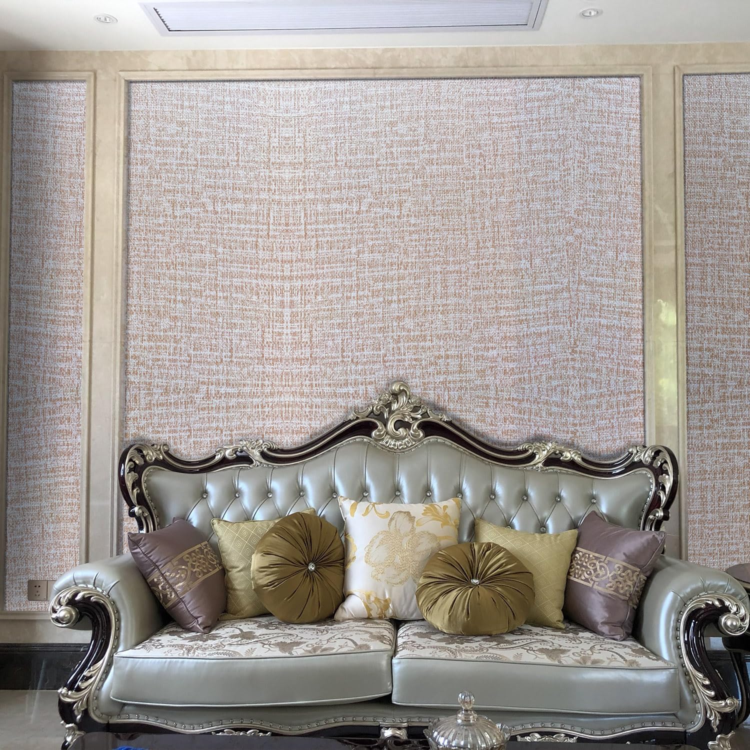 Yancorp 24"x394"/32.8' Textured Fabric Peel and Stick Wallpaper - Faux Grasscloth, Self-Adhesive, Linen, Removable for Cabinets - Khaki